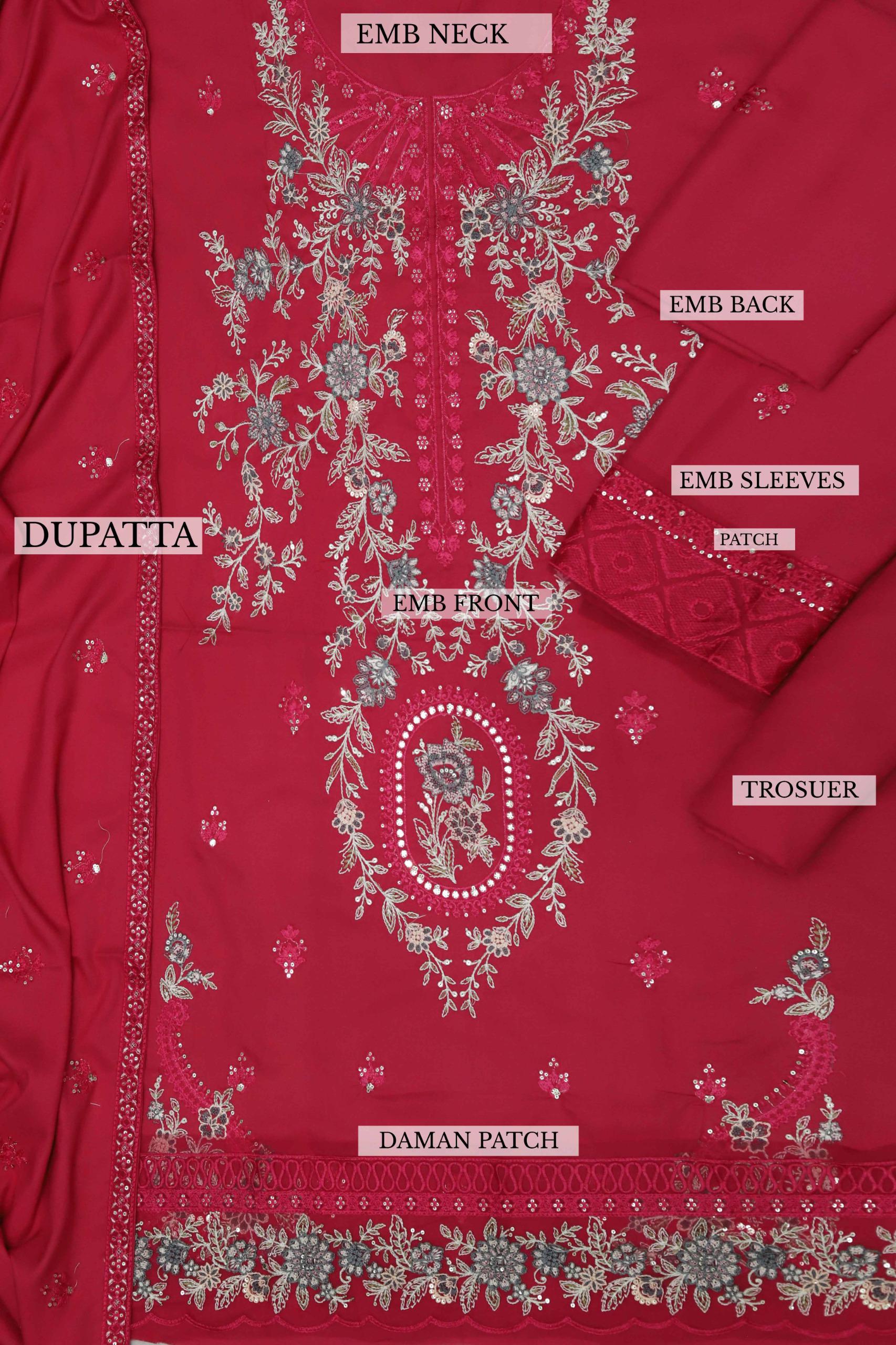 3 Piece - Maria B Dhanak Full Heavy Embroidered Suit with Dhanak Heavy Embroidered Shawl (Unstitched)