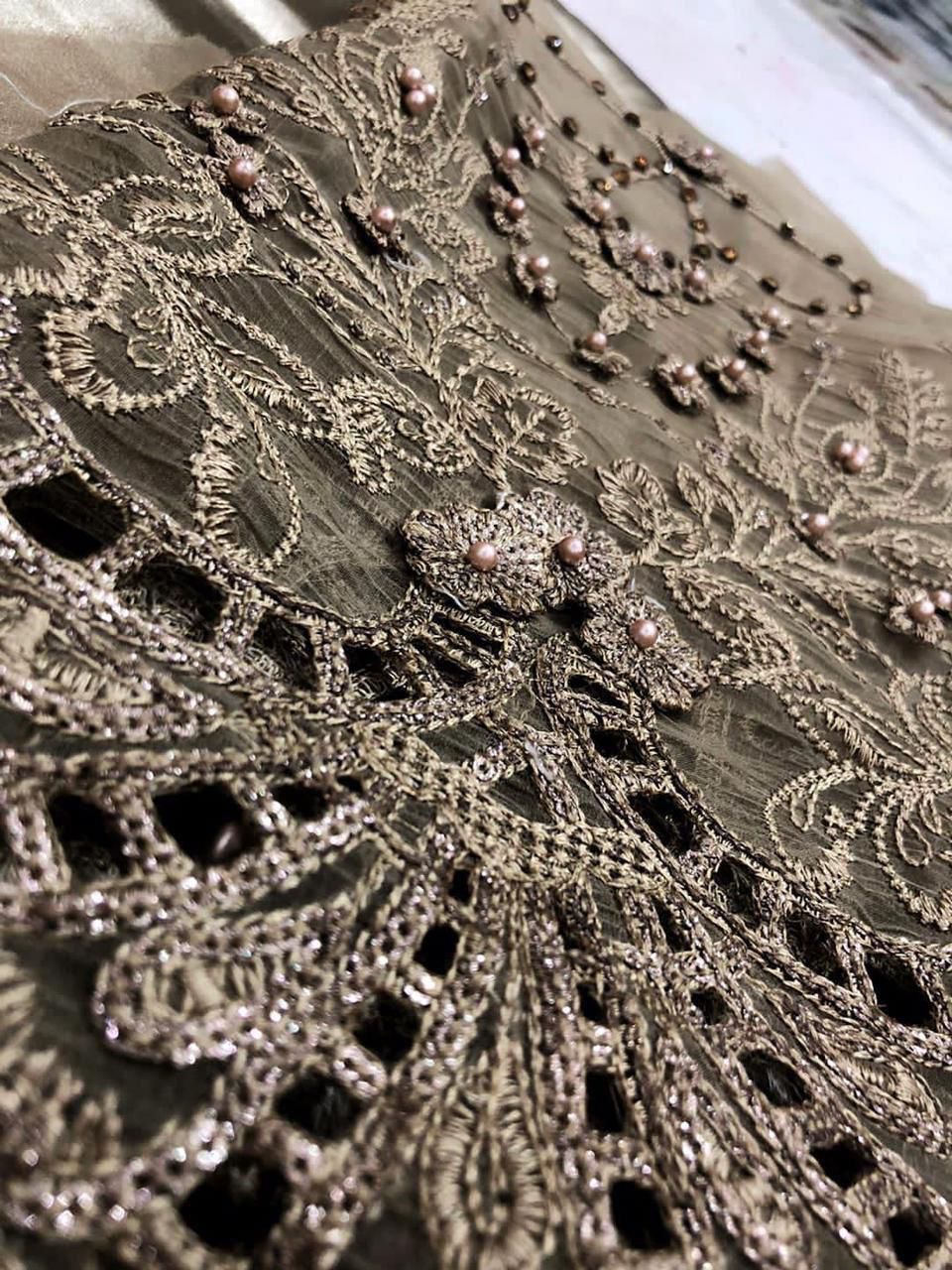 3 Piece - Maria B Organza Full Heavy Embroidered Suit with Heavy Embroidered Organza Dupatta with Chiffon Border (Unstitched)