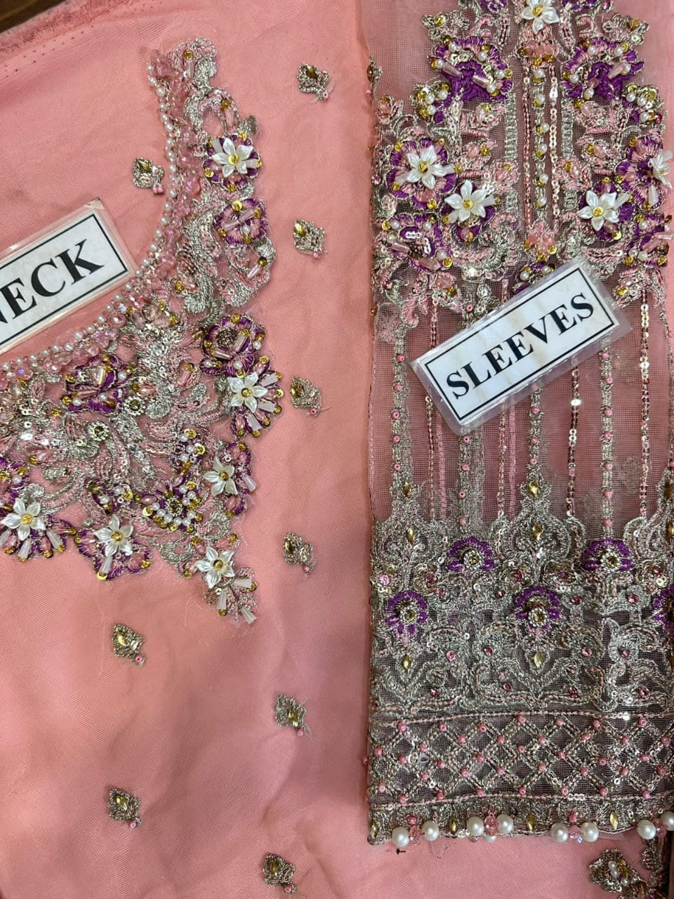 3 Piece - Net Full Heavy Embroidered Suit with Net Embroidered Dupatta (Unstitched)