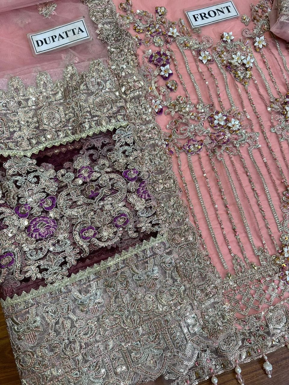 3 Piece - Net Full Heavy Embroidered Suit with Net Embroidered Dupatta (Unstitched)