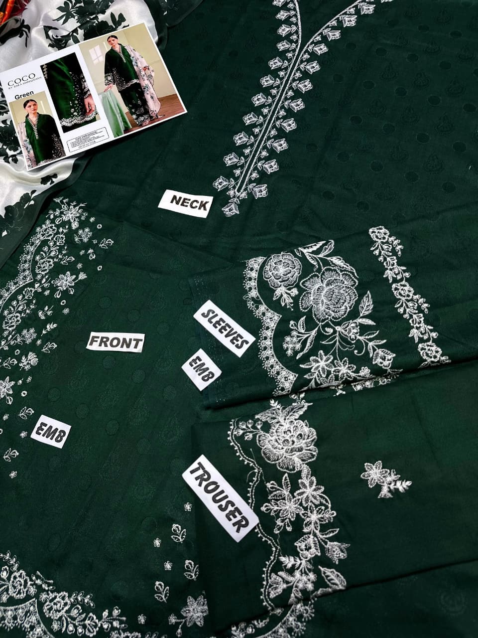 3 Piece - Zara Shahjahan Dhanak Full Heavy Embroidered Suit with Digital Printed Soft Pashmina Wool Shawl (Unstitched)