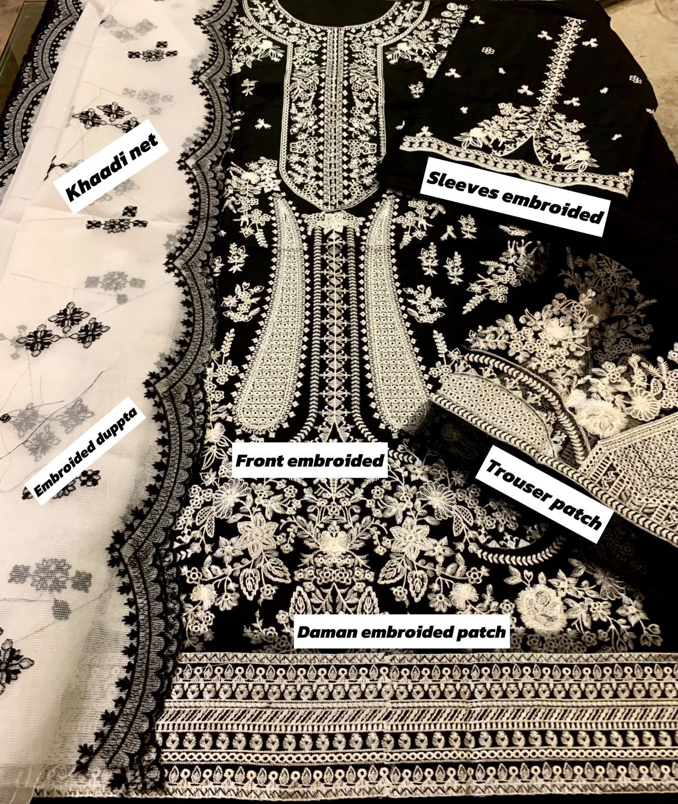 3 Piece - Hussain Rehar Dhanak Full Heavy Embroidered Suit with Khaadi Net Cut Work Embroidered Dupatta (Unstitched)