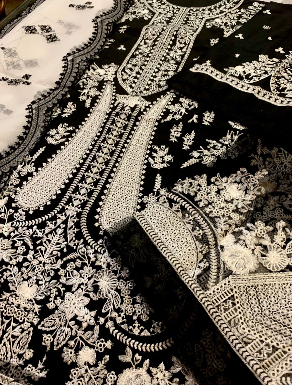3 Piece - Hussain Rehar Dhanak Full Heavy Embroidered Suit with Khaadi Net Cut Work Embroidered Dupatta (Unstitched)