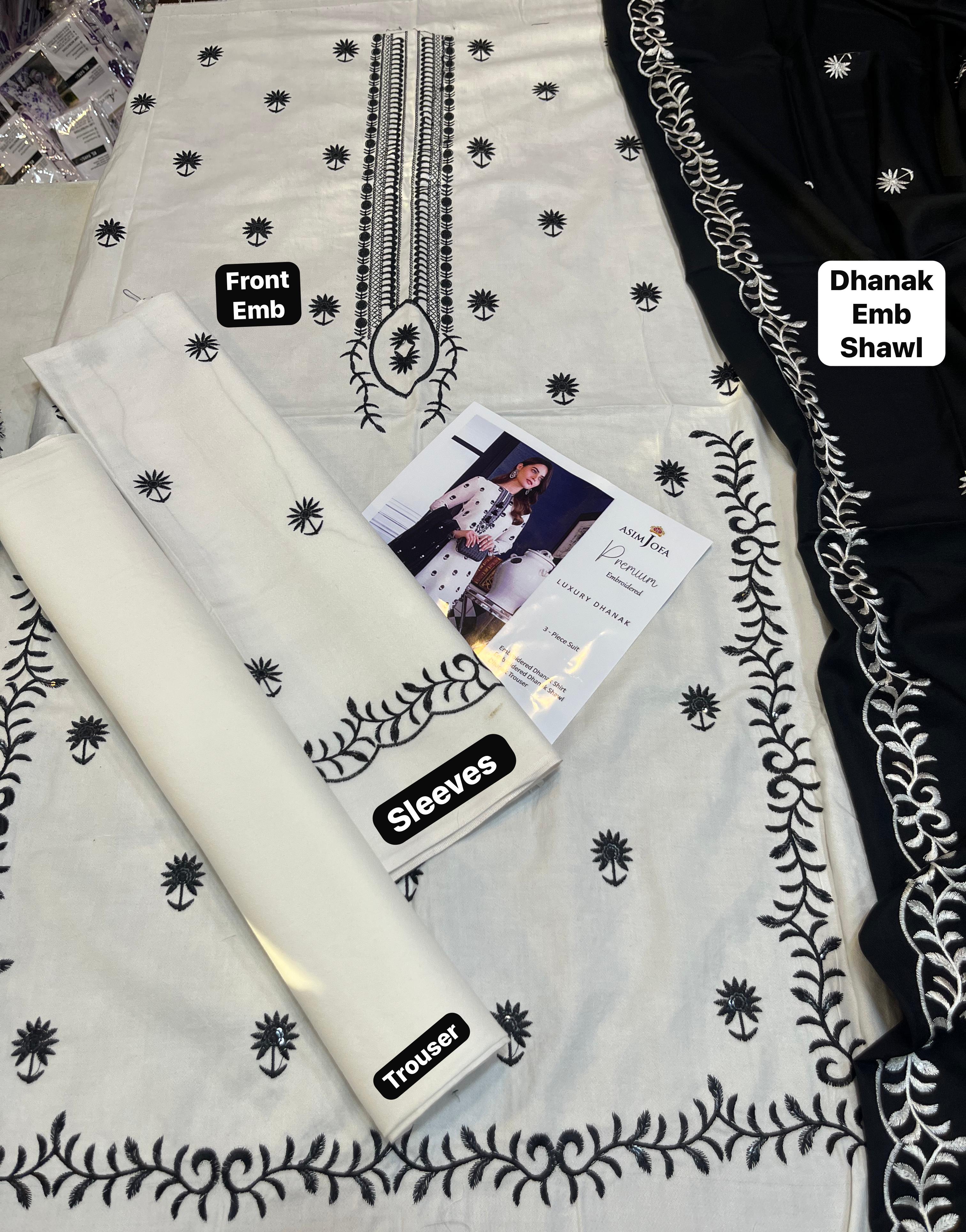 3 Piece - Asim Jofa Dhanak Full Heavy Embroidered Suit with Dhanak Embroidered Shawl (Unstitched)