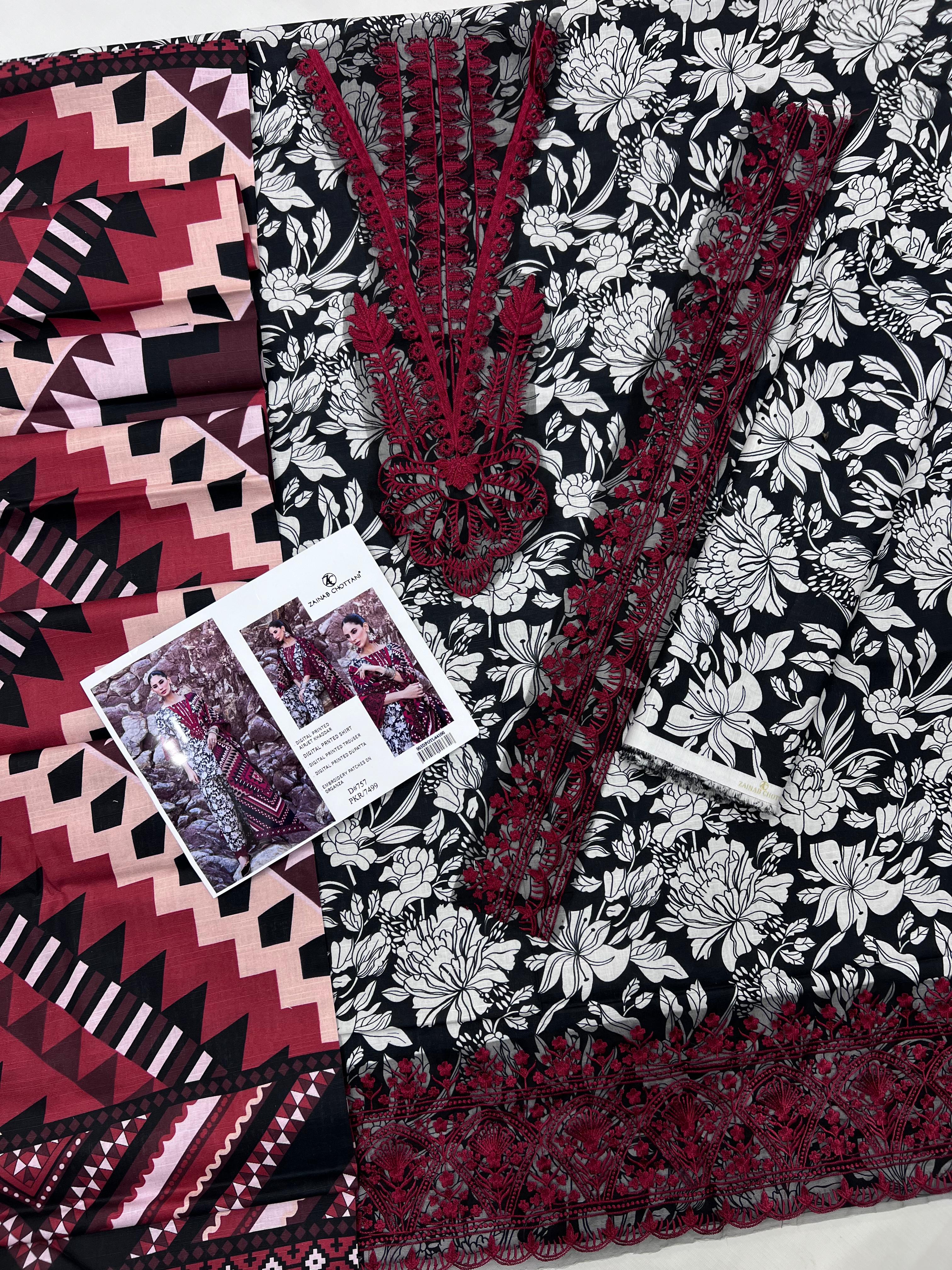 3 Piece - Khaddar Full Heavy Embroidered Suit with Digital Printed Khaddar Dupatta (Unstitched)