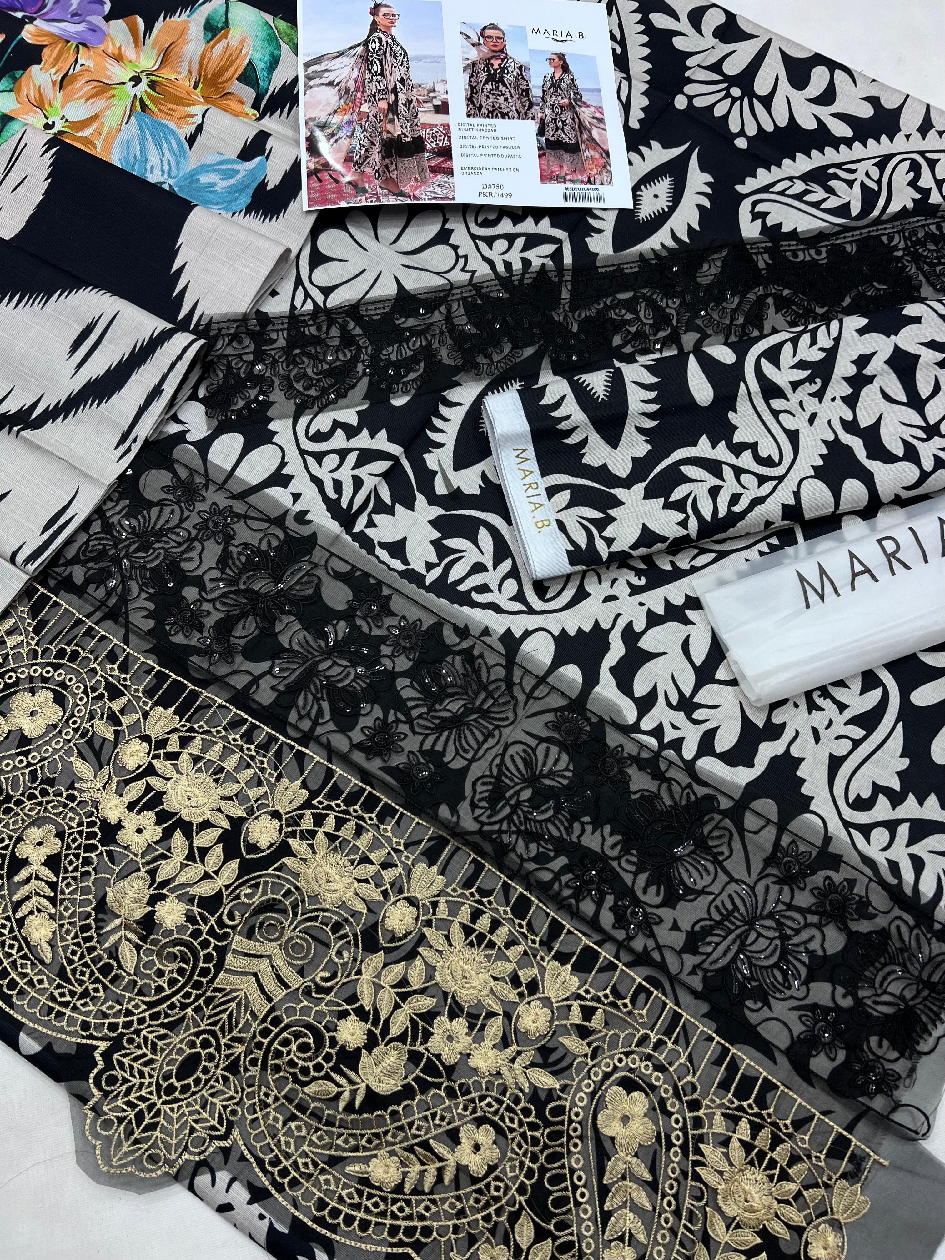 3 Piece - Maria B Khaddar Full Heavy Embroidered Suit with Digital Printed Khaddar Dupatta (Unstitched)