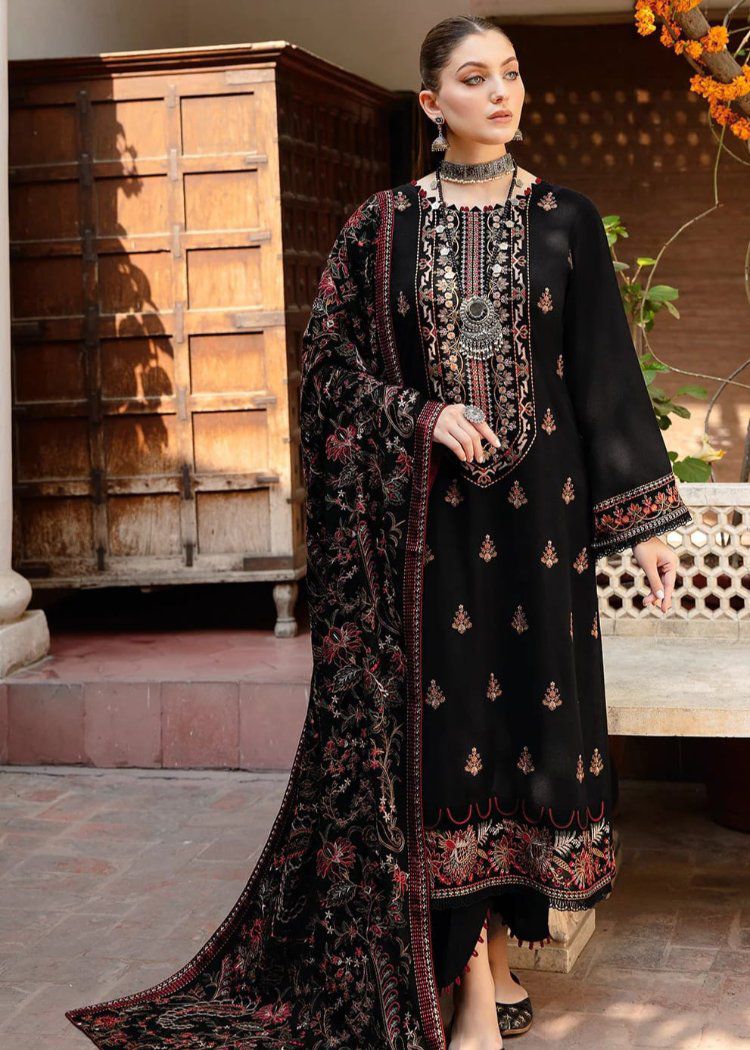 3 Piece - Dhanak Full Heavy Embroidered Suit with Heavy Embroidered Shawl (Unstitched)