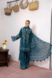 3 Piece - Dhanak Full Heavy Embroidered Suit with Digital Print Wool Shawl (Unstitched)