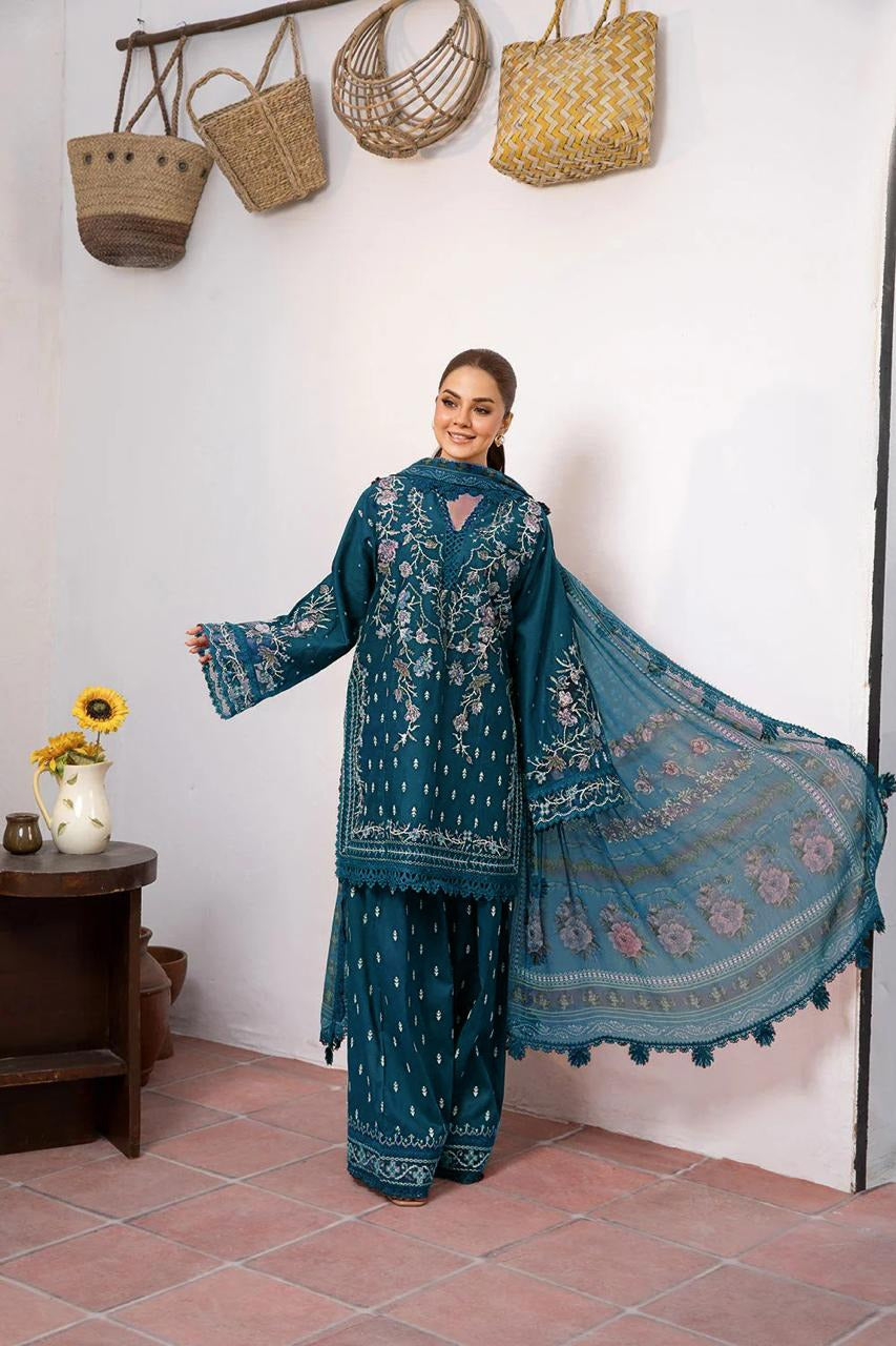 3 Piece - Dhanak Full Heavy Embroidered Suit with Digital Print Wool Shawl (Unstitched)
