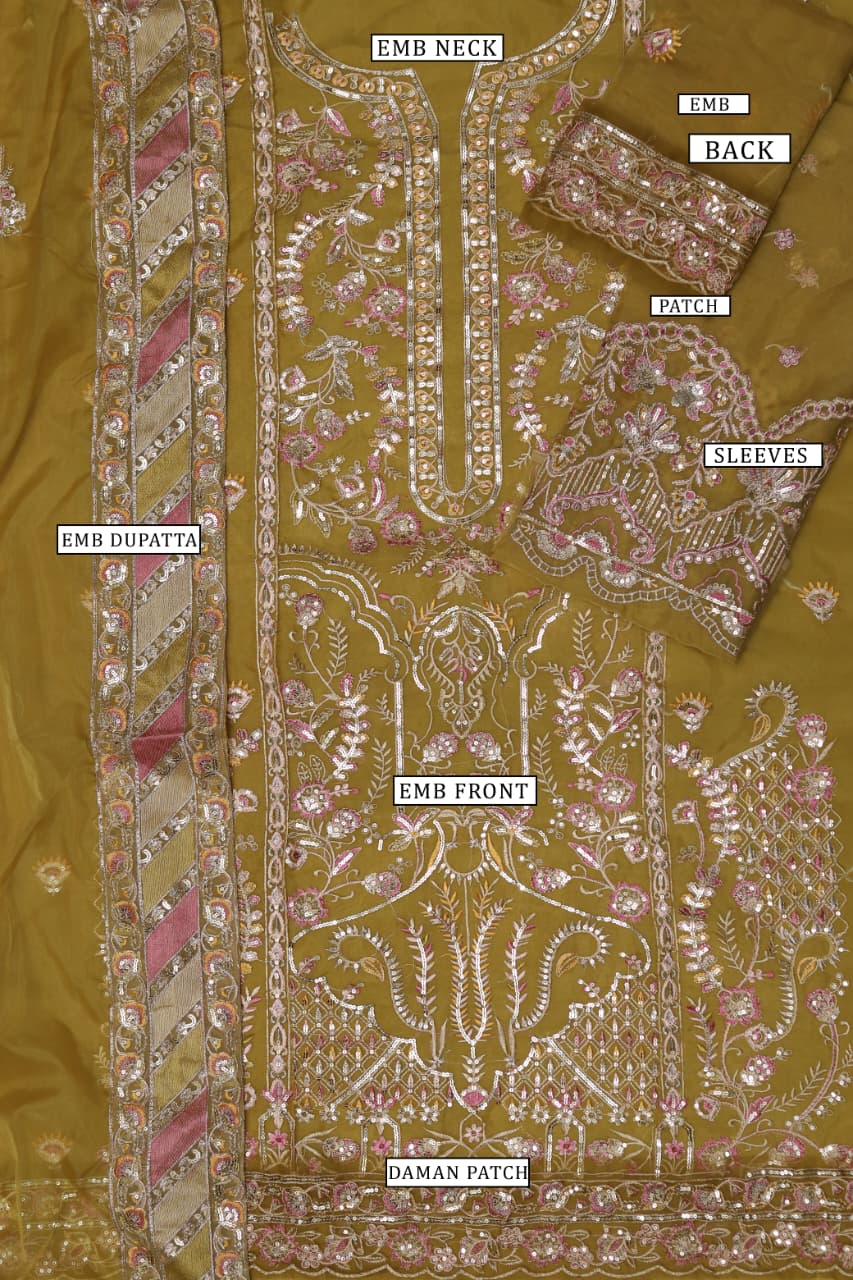 3 Piece - Organza Full Heavy Embroidered Suit with Embroidered  Organza Dupatta (Unstitched)