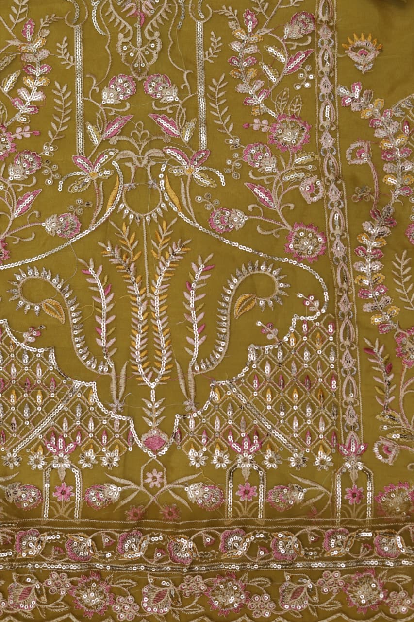 3 Piece - Organza Full Heavy Embroidered Suit with Embroidered  Organza Dupatta (Unstitched)