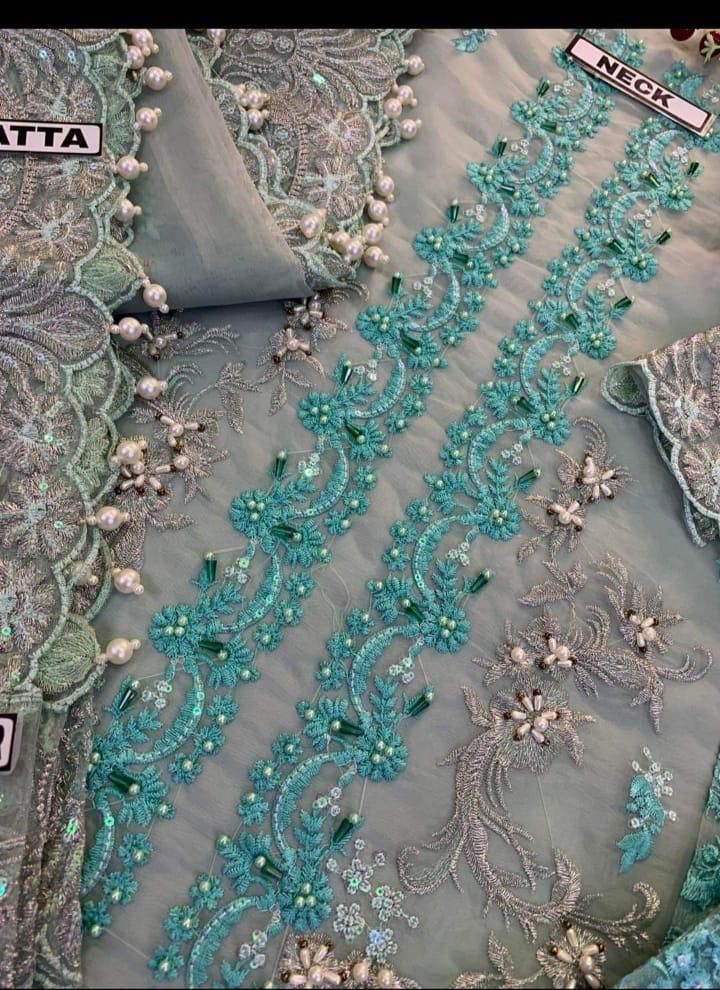 3 Piece - Organza Full Heavy Embroidered Suit with Embroidered Organza Dupatta (Unstitched)