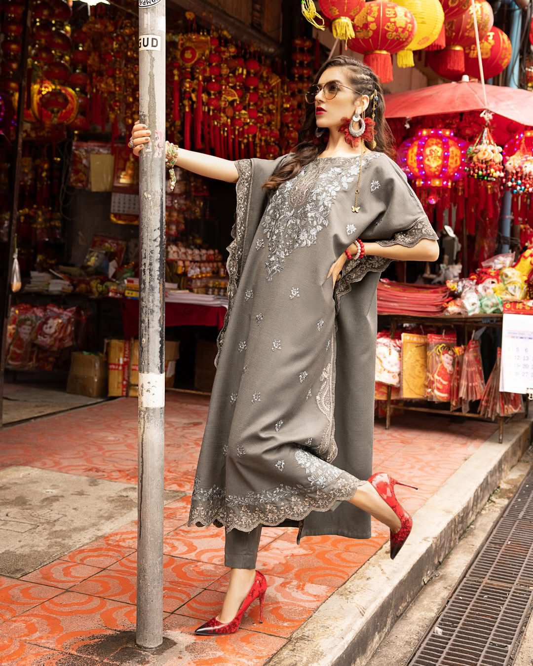 2 Piece - Dhanak Embroidered Suit with Dhanak Embroidered Trouser (Unstitched)