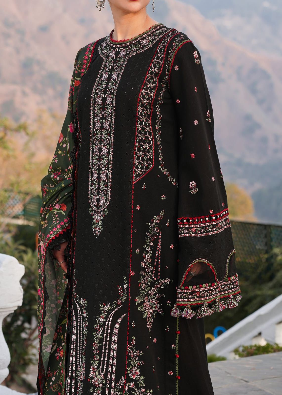 3 Piece - Dhanak Embroidered Suit with Digital Printed Soft Pashmina Wool Shawl (Unstitched)