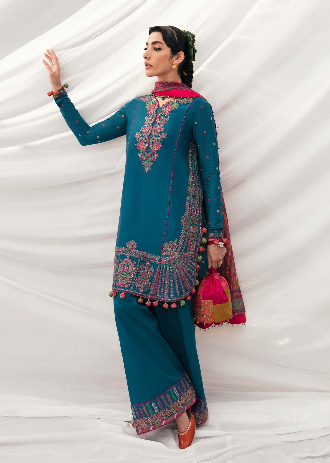 3 Piece - Dhanak Embroidered Suit with Digital Printed Soft Pashmina Wool Shawl (Unstitched)