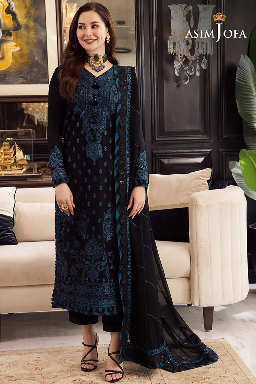 3 Piece - Asmin Jofa Dhanak Embroidered Suit with Dhanak Embroidered Shawl (Unstitched)