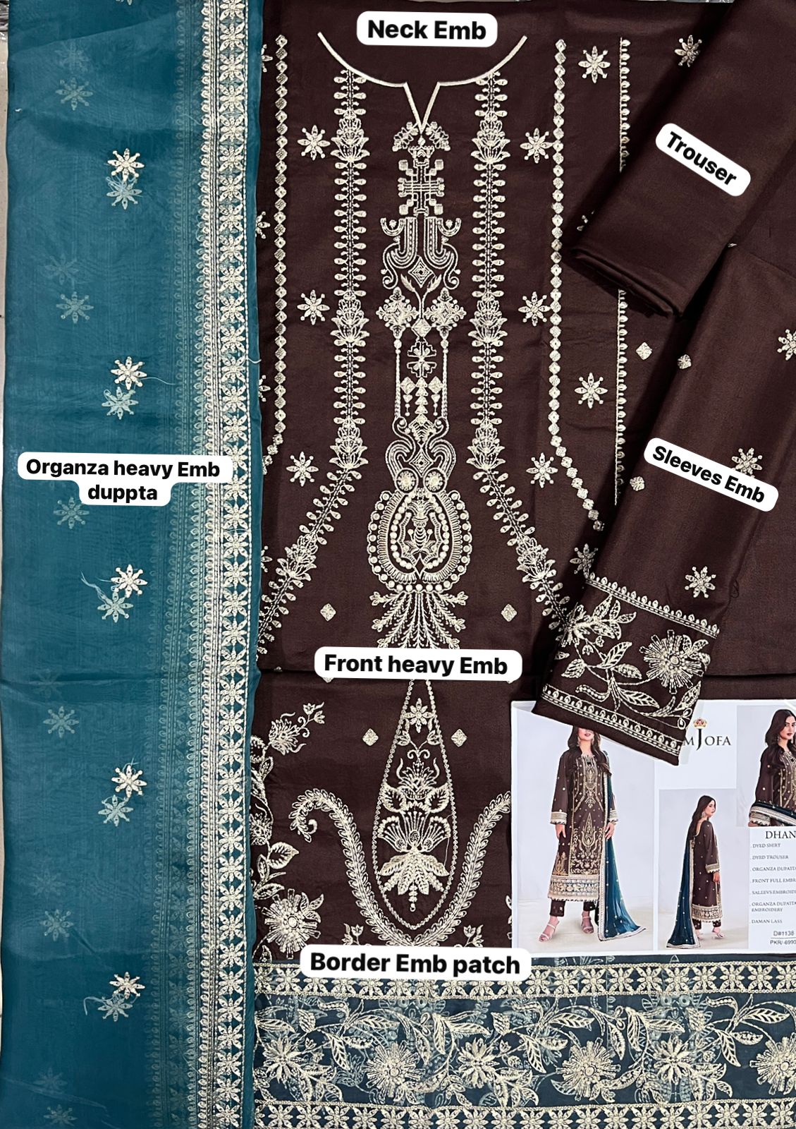 3 Piece - Asim Jofa Dhanak Embroidered Suit with Organza Embroidered Dupatta (Unstitched)