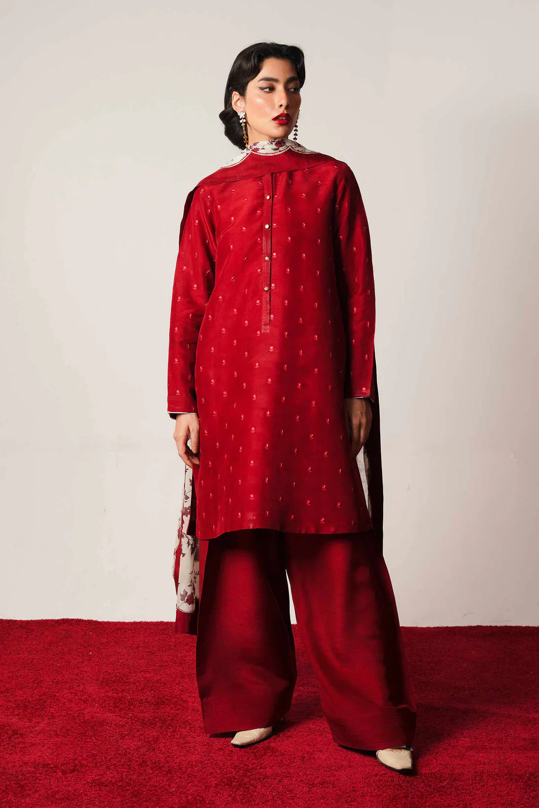 3 Piece - Zara Shahjahan Dhanak Embroidered Suit with Digital Printed Pashmina Shawl (Unstitched)