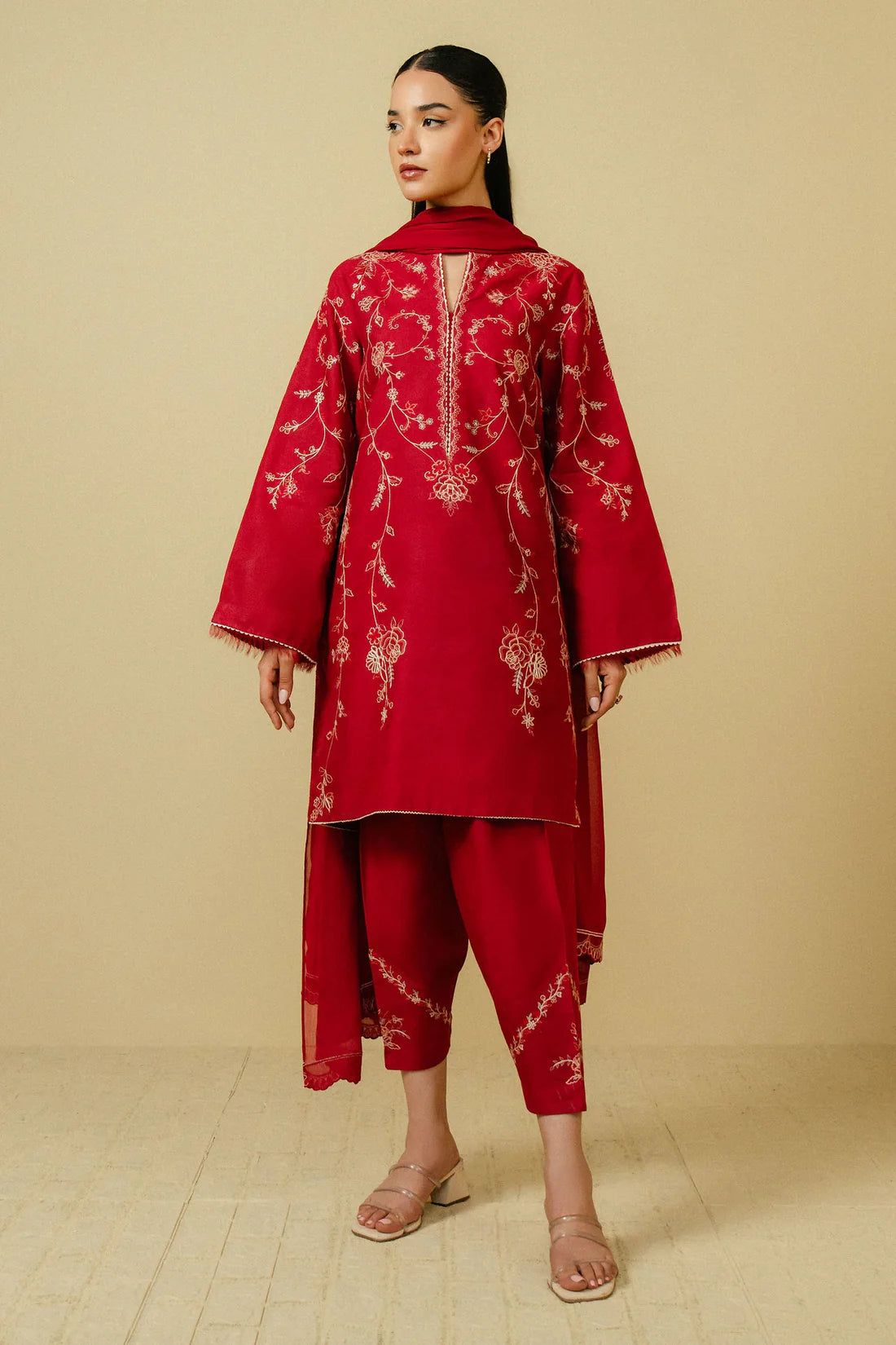 3 Piece - Zara Shahjahan Dhanak Lawn Embroidered Suit with Tarkashi Monark Duppatta (Unstitched)