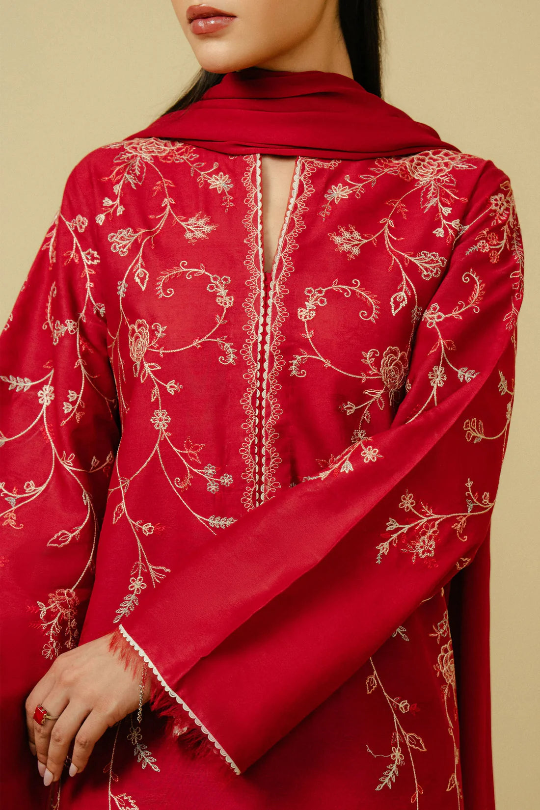 3 Piece - Zara Shahjahan Dhanak Lawn Embroidered Suit with Tarkashi Monark Duppatta (Unstitched)