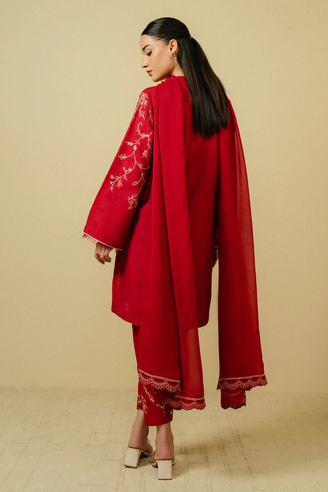 3 Piece - Zara Shahjahan Dhanak Lawn Embroidered Suit with Tarkashi Monark Duppatta (Unstitched)