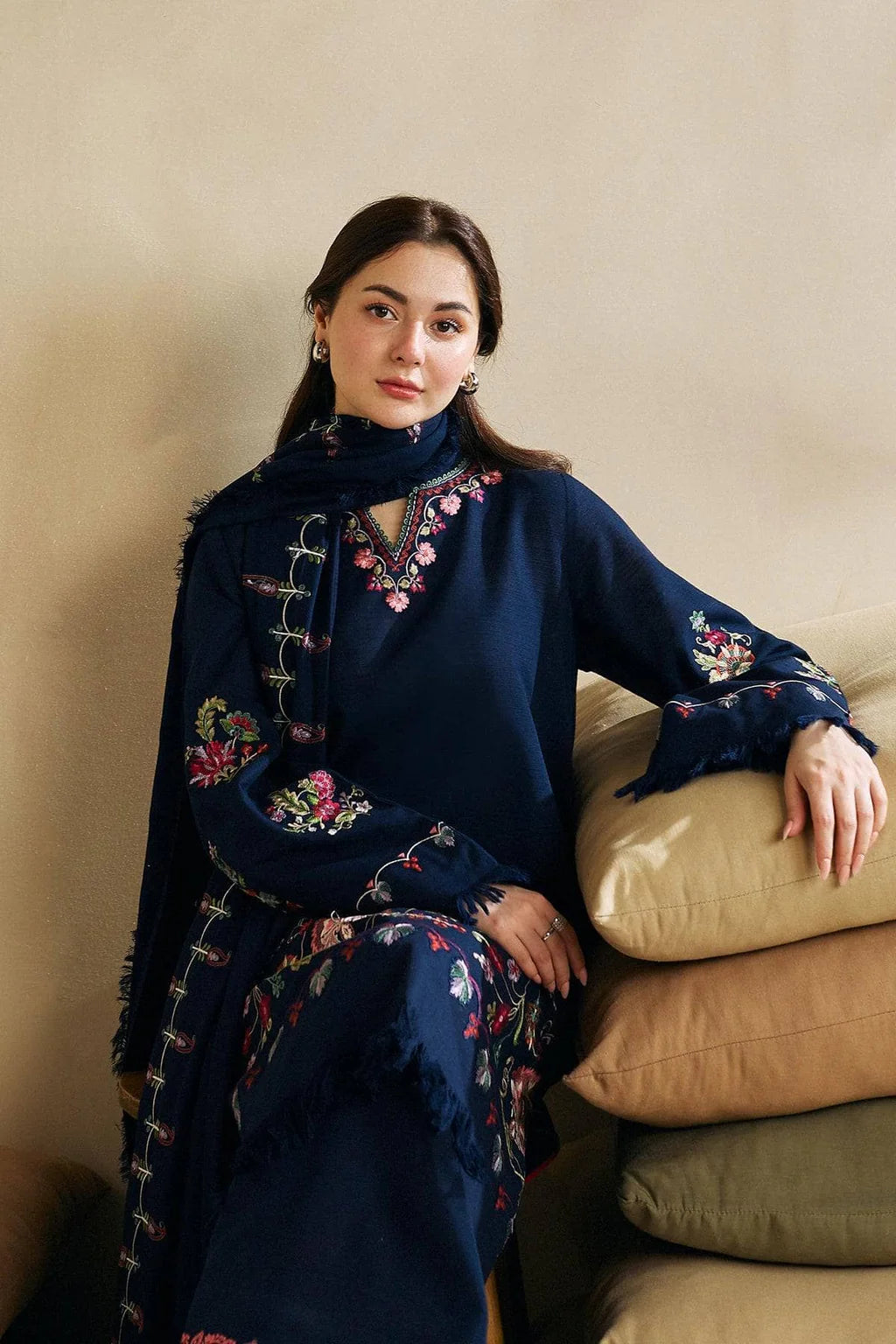 3 Piece - Dhanak Embroidered Suit with Embroidered Dhanak Dupatta (Unstitched)