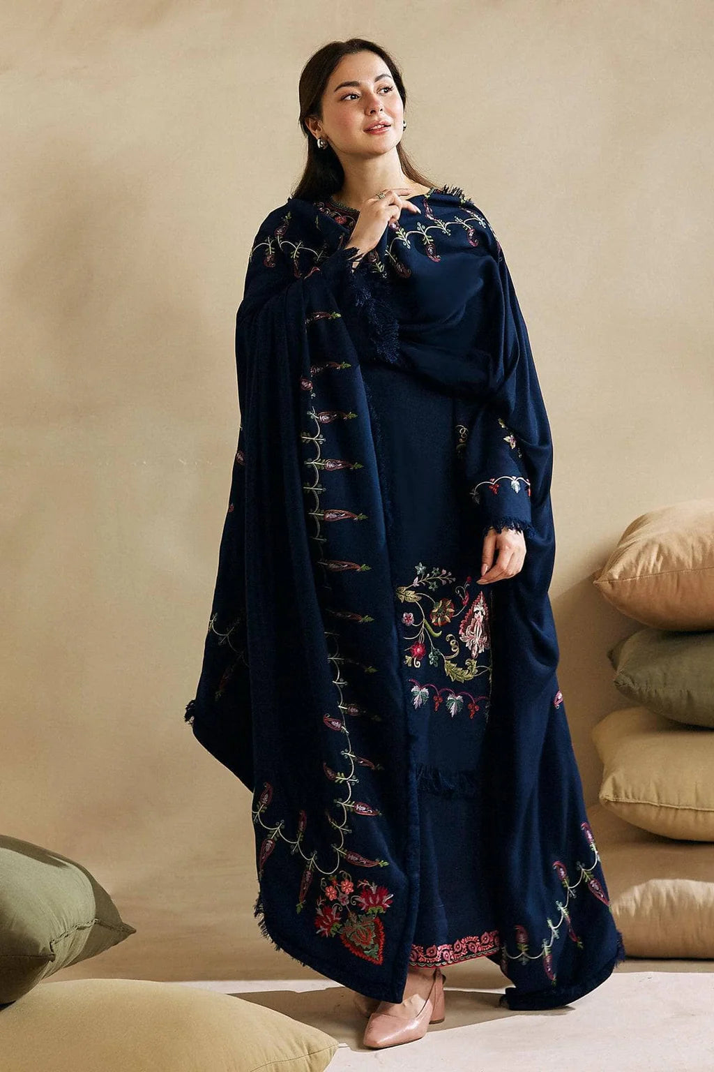 3 Piece - Dhanak Embroidered Suit with Embroidered Dhanak Dupatta (Unstitched)