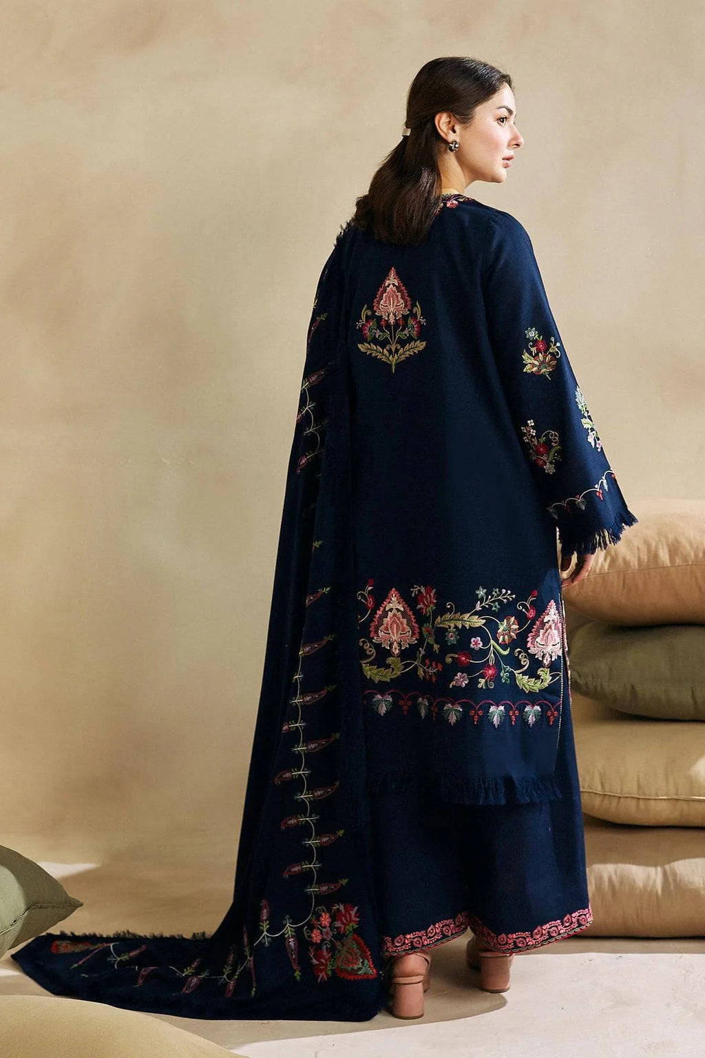 3 Piece - Dhanak Embroidered Suit with Embroidered Dhanak Dupatta (Unstitched)