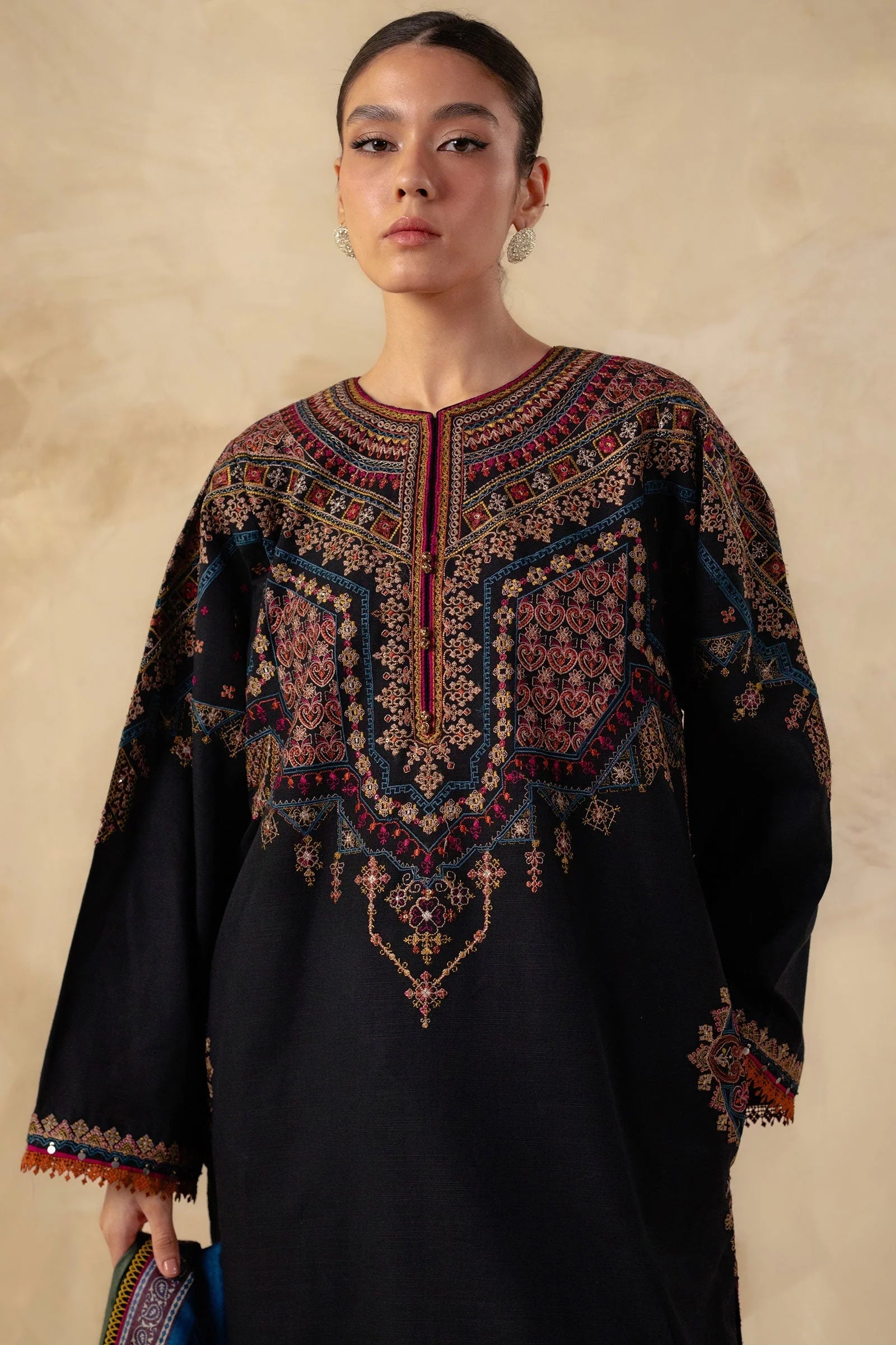 3 Piece - Dhanak Embroidered Suit with Pashmina soft Shawl (Unstitched)
