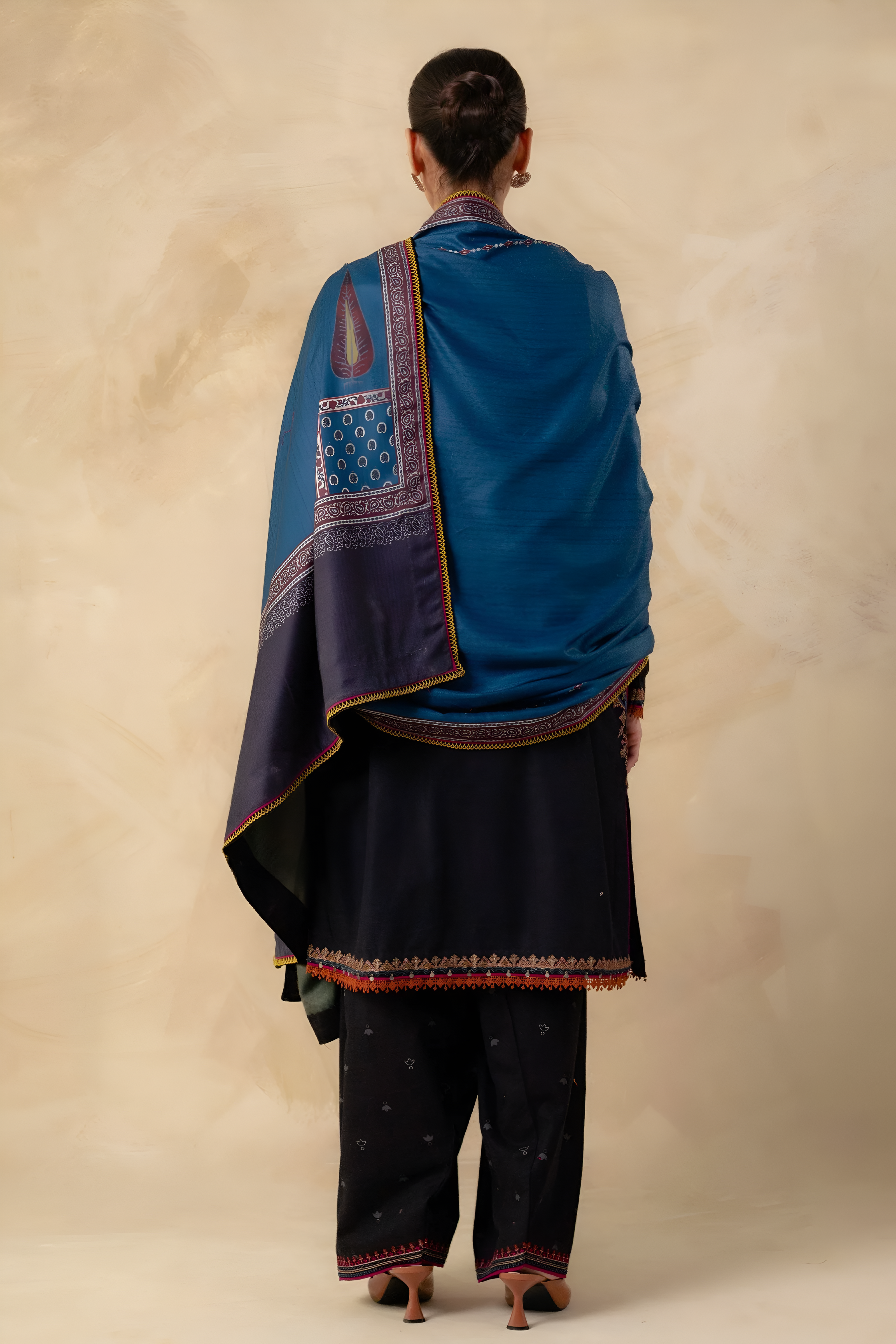 3 Piece - Dhanak Embroidered Suit with Pashmina soft Shawl (Unstitched)