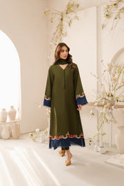 3 Piece - Dhanak Full Heavy Embroidered Suit with Dyed Dhanak Shawl (Unstitched)