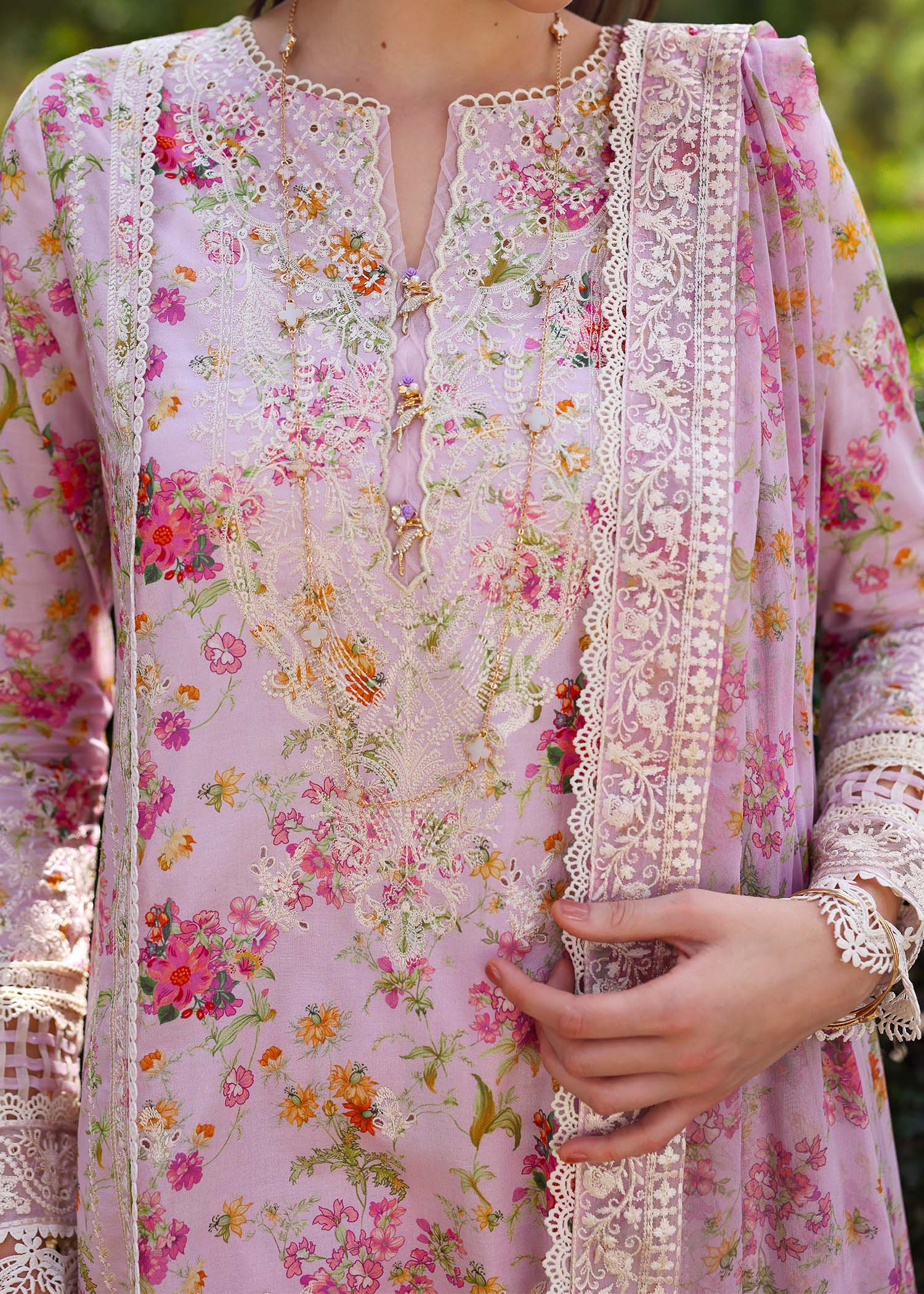 3 Piece - Sapphire Linen Full Embroidered Suit with Printed Linen Duppatta (Unstitched)