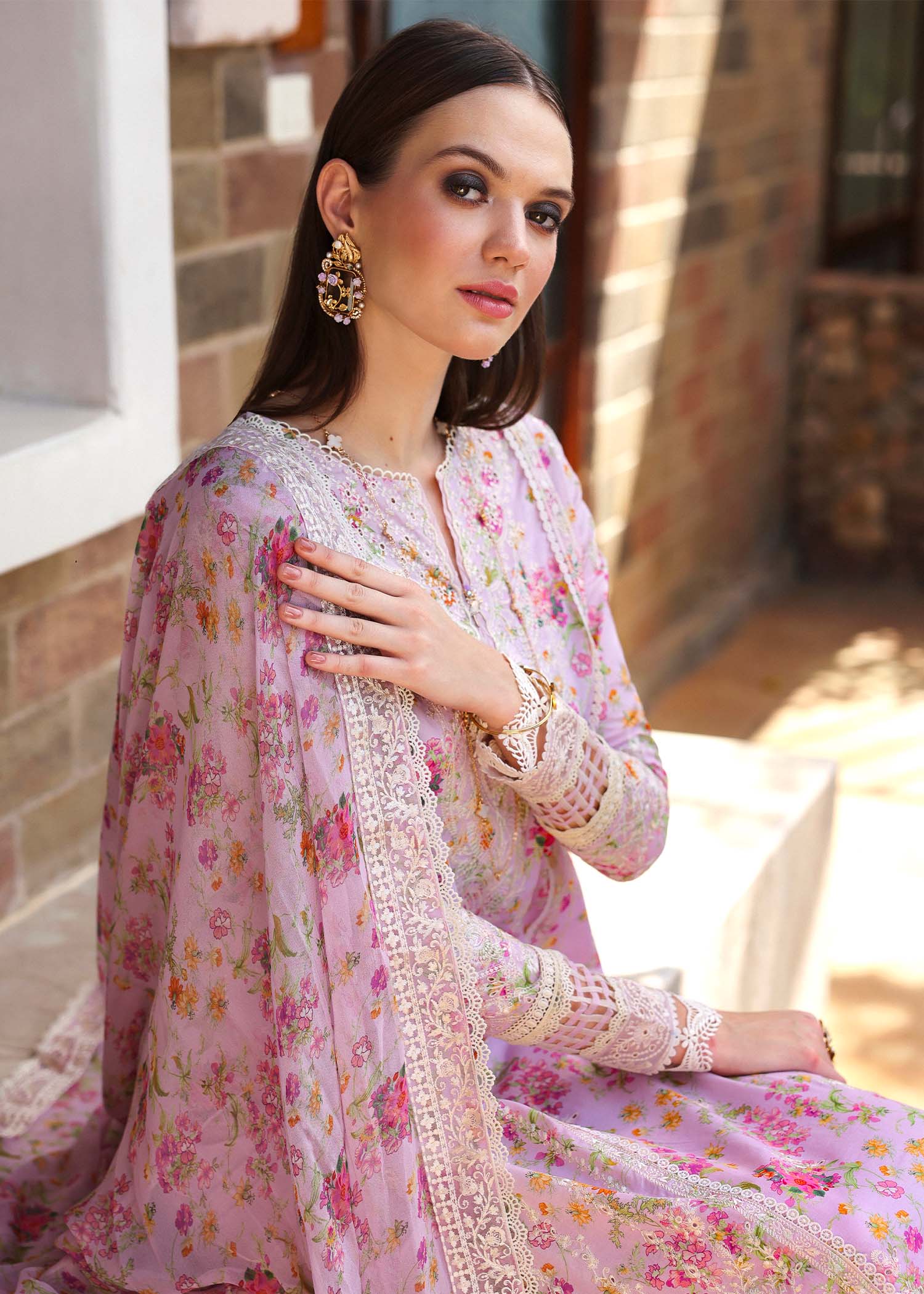3 Piece - Sapphire Linen Full Embroidered Suit with Printed Linen Duppatta (Unstitched)