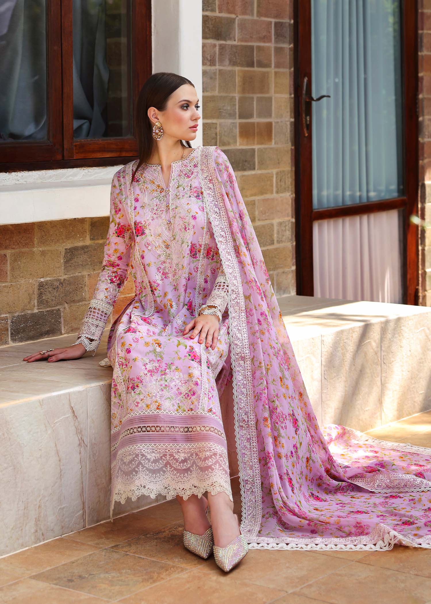 3 Piece - Sapphire Linen Full Embroidered Suit with Printed Linen Duppatta (Unstitched)