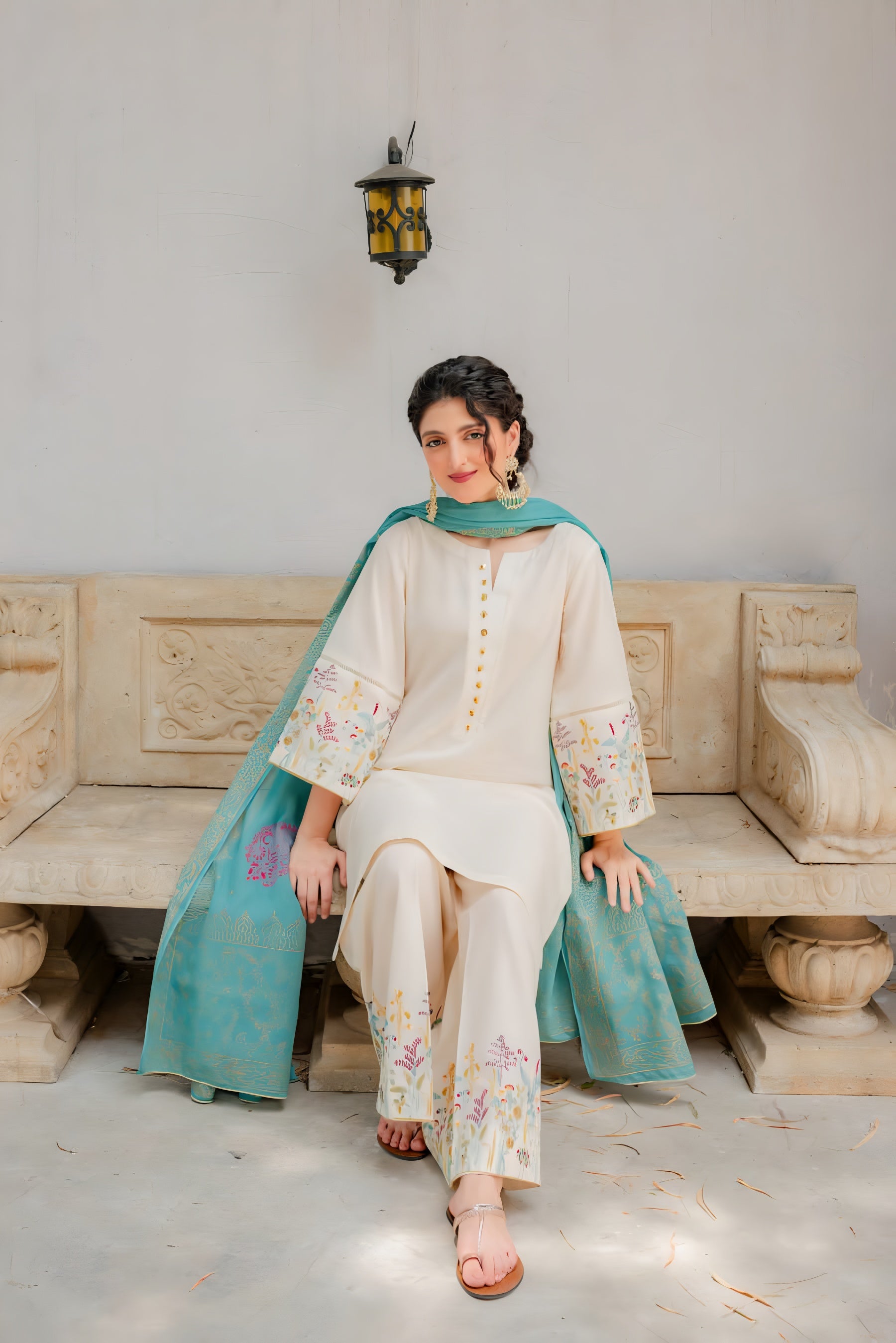 3 Piece - Lawn Embroidered Suit with Printed Slub Duppatta (Unstitched)