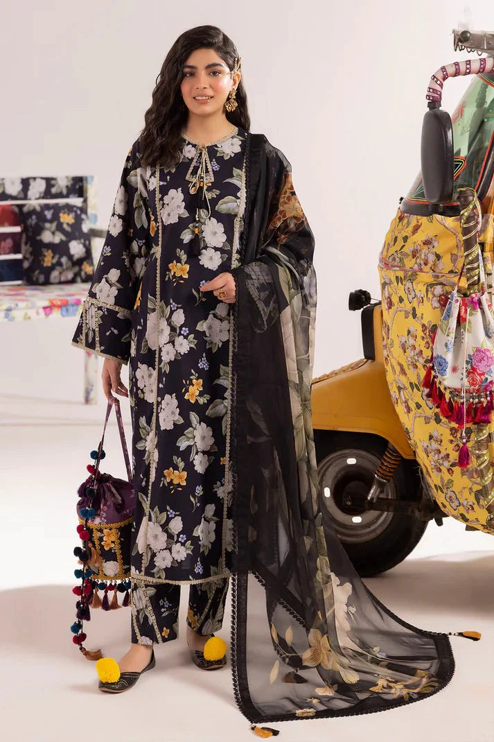 3 Piece - Iznik Khaddar Full Heavy Embroidered Suit with Digital Printed Khaddar Dupatta (Unstitched)