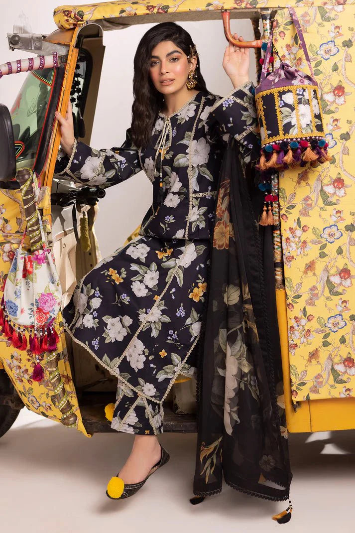 3 Piece - Iznik Khaddar Full Heavy Embroidered Suit with Digital Printed Khaddar Dupatta (Unstitched)