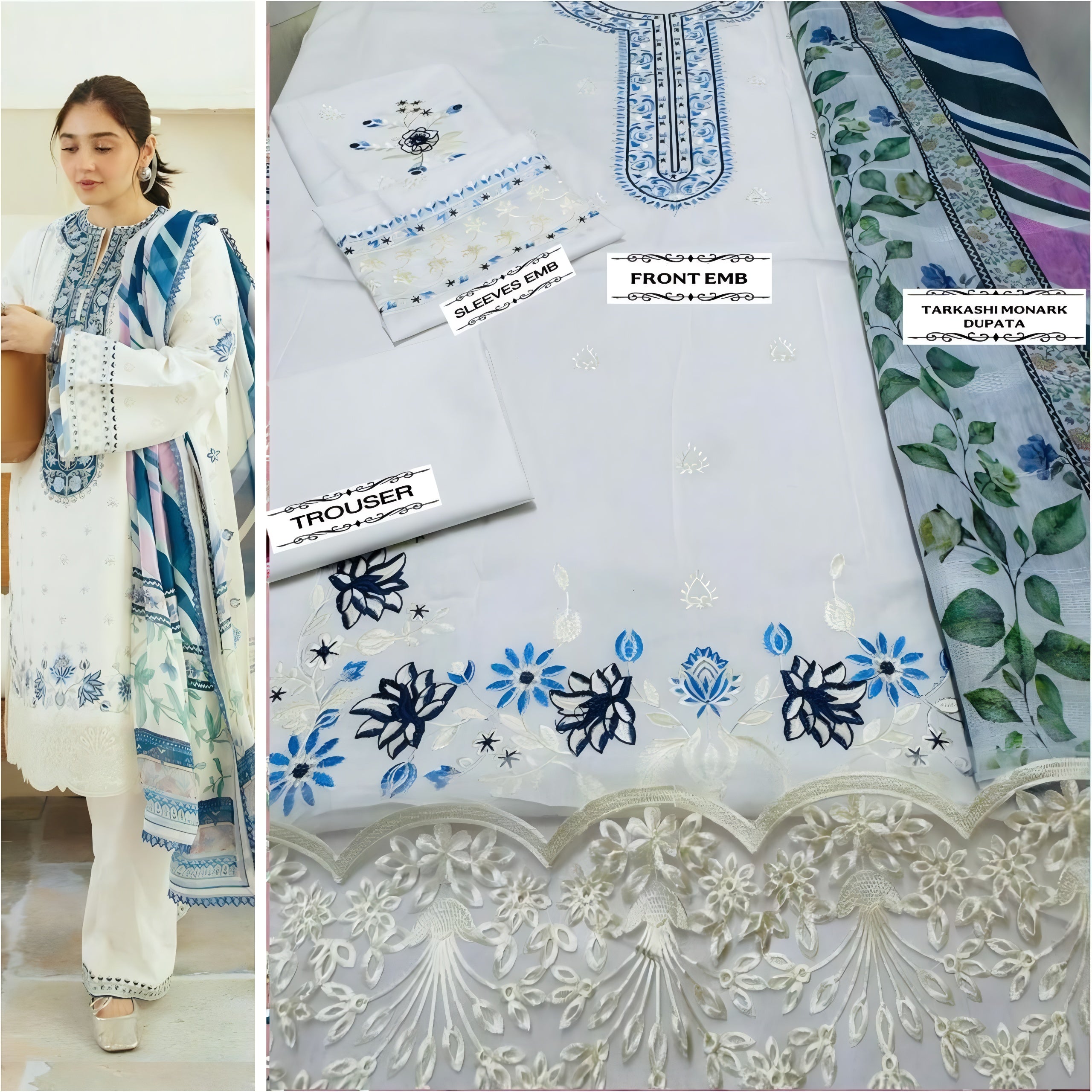 3 Piece - Zara Shahjahan Lawn Embroidered Suit with Tarkashi Monark Duppatta (Unstitched)