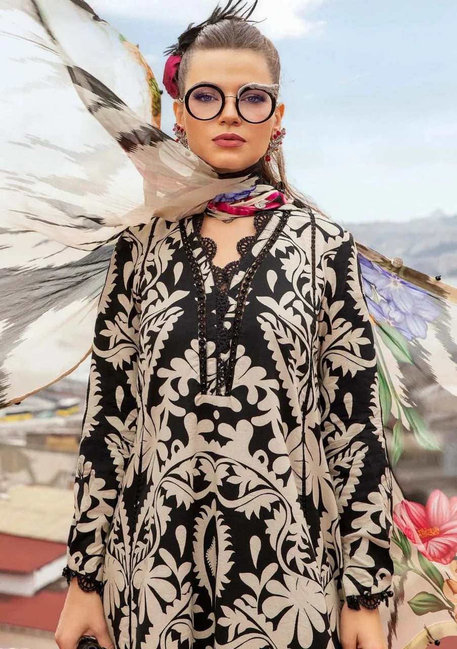 3 Piece - Maria B Lawn Suit With Chiffon Dupatta (Unstitched)