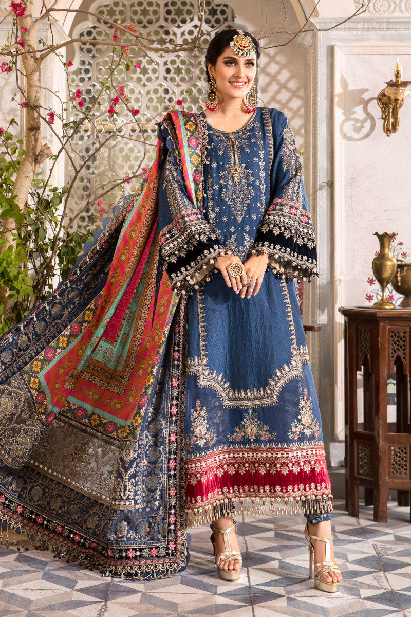 3 Piece - Maria B Chiffon Full Heavy Embroidered Suit with Digital Printed Silk Dupatta with Embroidered (Unstitched)