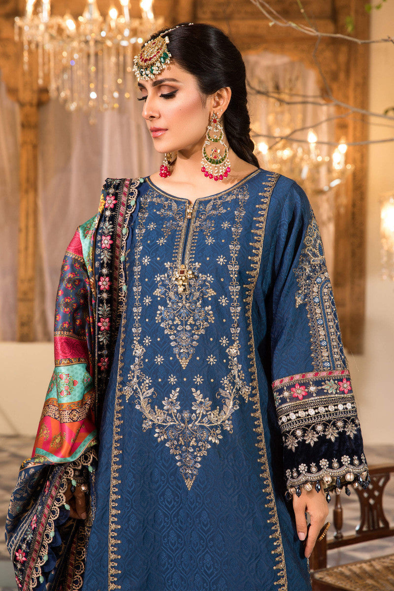 3 Piece - Maria B Chiffon Full Heavy Embroidered Suit with Digital Printed Silk Dupatta with Embroidered (Unstitched)