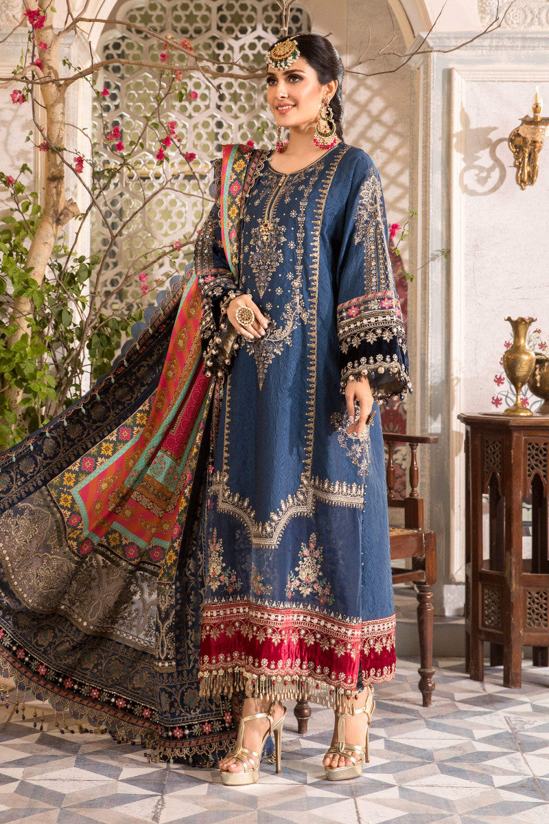 3 Piece - Maria B Chiffon Full Heavy Embroidered Suit with Digital Printed Silk Dupatta with Embroidered (Unstitched)