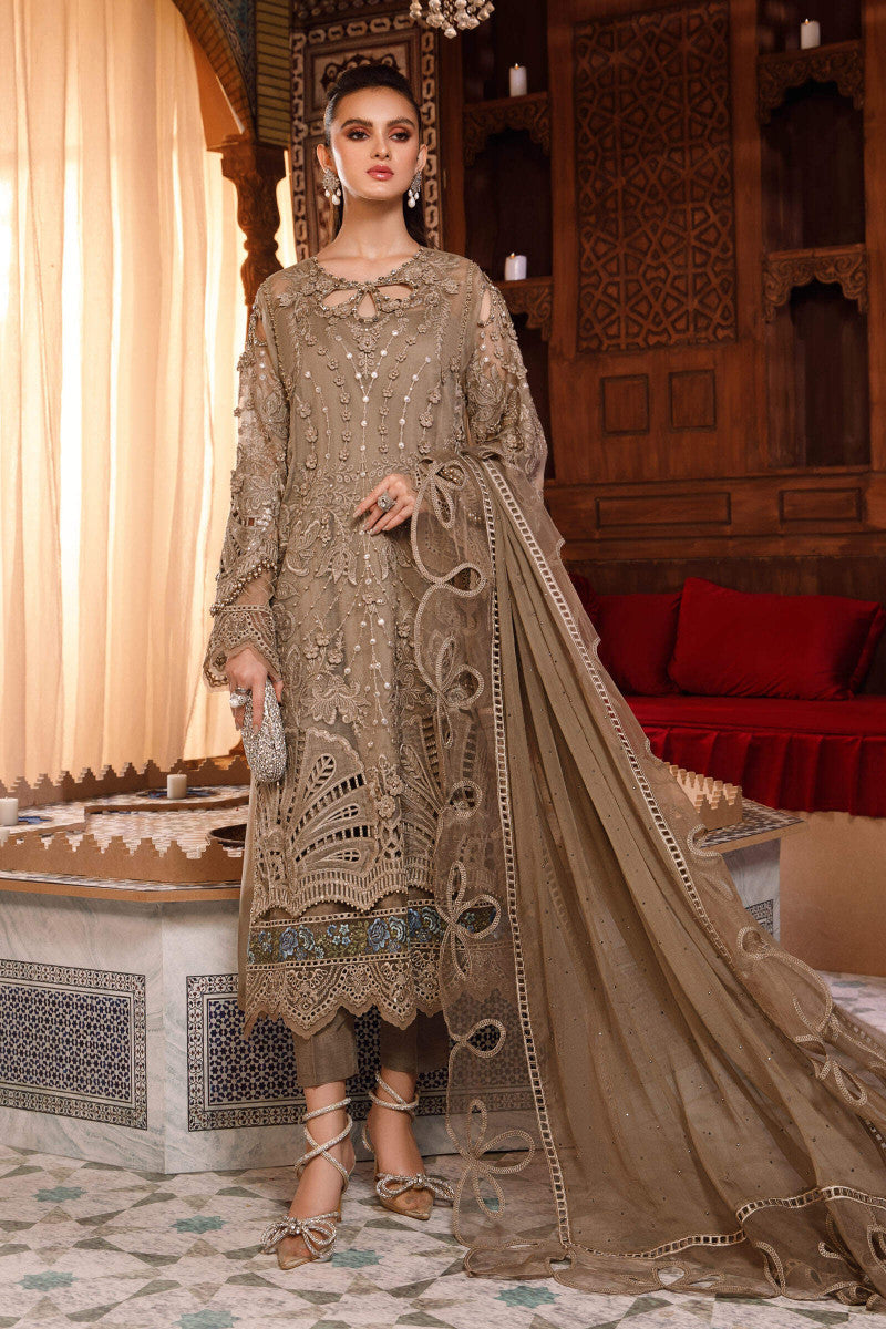 3 Piece - Maria B Organza Full Heavy Embroidered Suit with Heavy Embroidered Organza Dupatta with Chiffon Border (Unstitched)