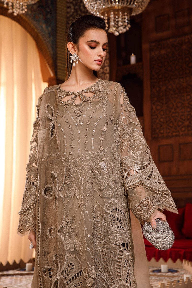 3 Piece - Maria B Organza Full Heavy Embroidered Suit with Heavy Embroidered Organza Dupatta with Chiffon Border (Unstitched)