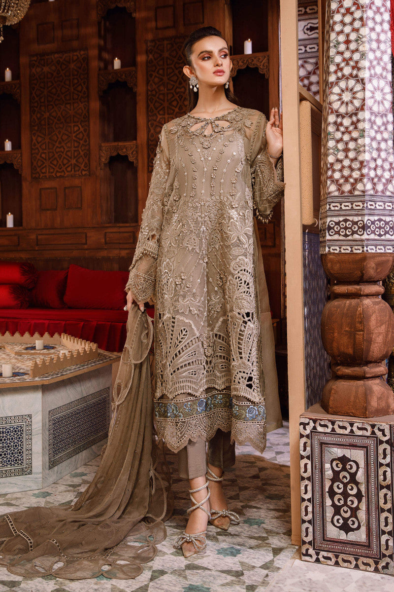 3 Piece - Maria B Organza Full Heavy Embroidered Suit with Heavy Embroidered Organza Dupatta with Chiffon Border (Unstitched)