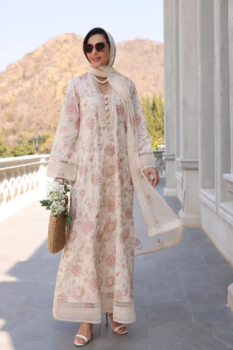 3 Piece - Dhanak Full Heavy Embroidered Suit with Dhanak Embroidered Shawl (Unstitched)