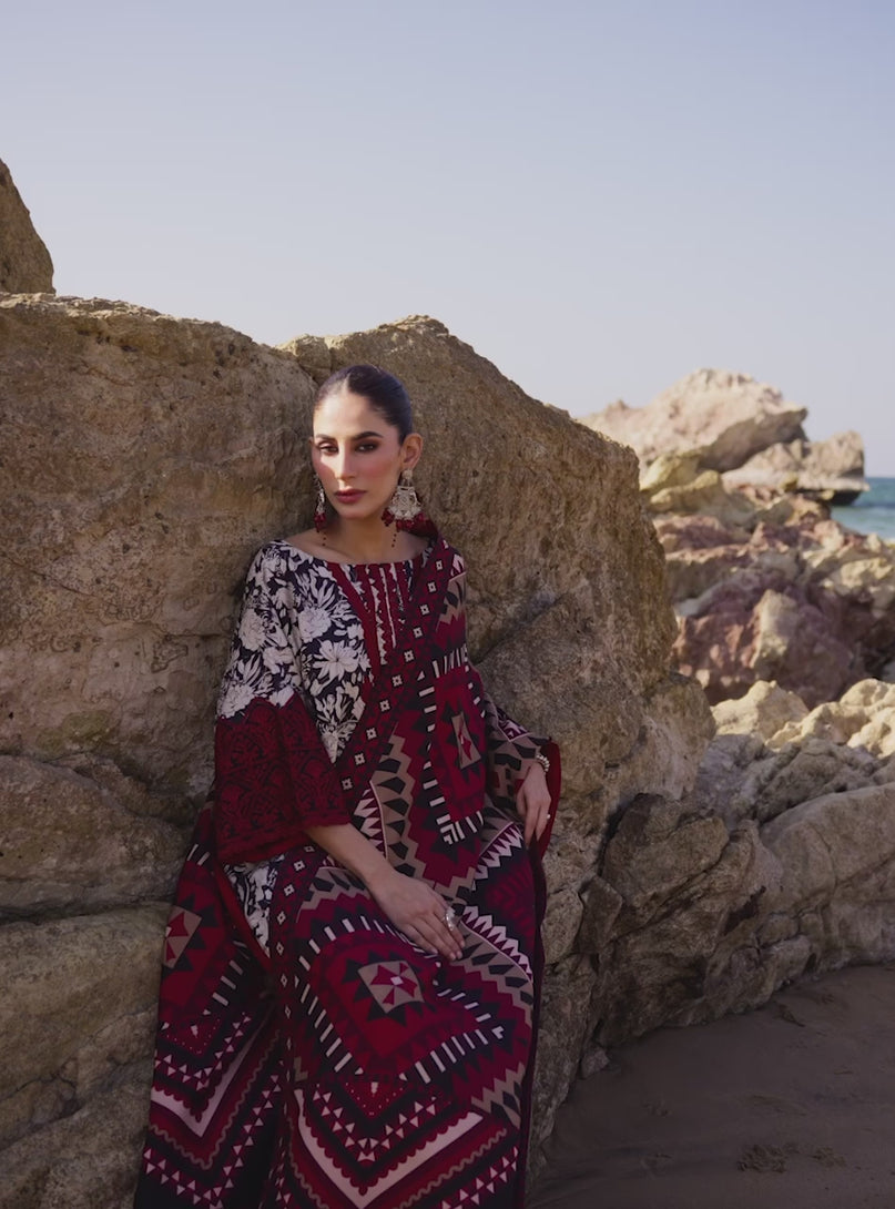 3 Piece - Khaddar Full Heavy Embroidered Suit with Digital Printed Khaddar Dupatta (Unstitched)