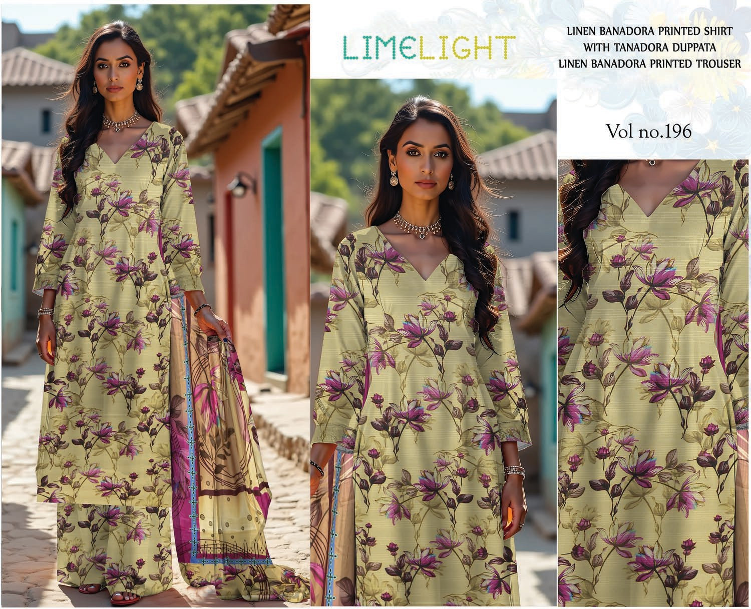 3 Piece - LimeLight BanaDora Printed Linen Suit with TanaDora Duppatta (Unstitched)