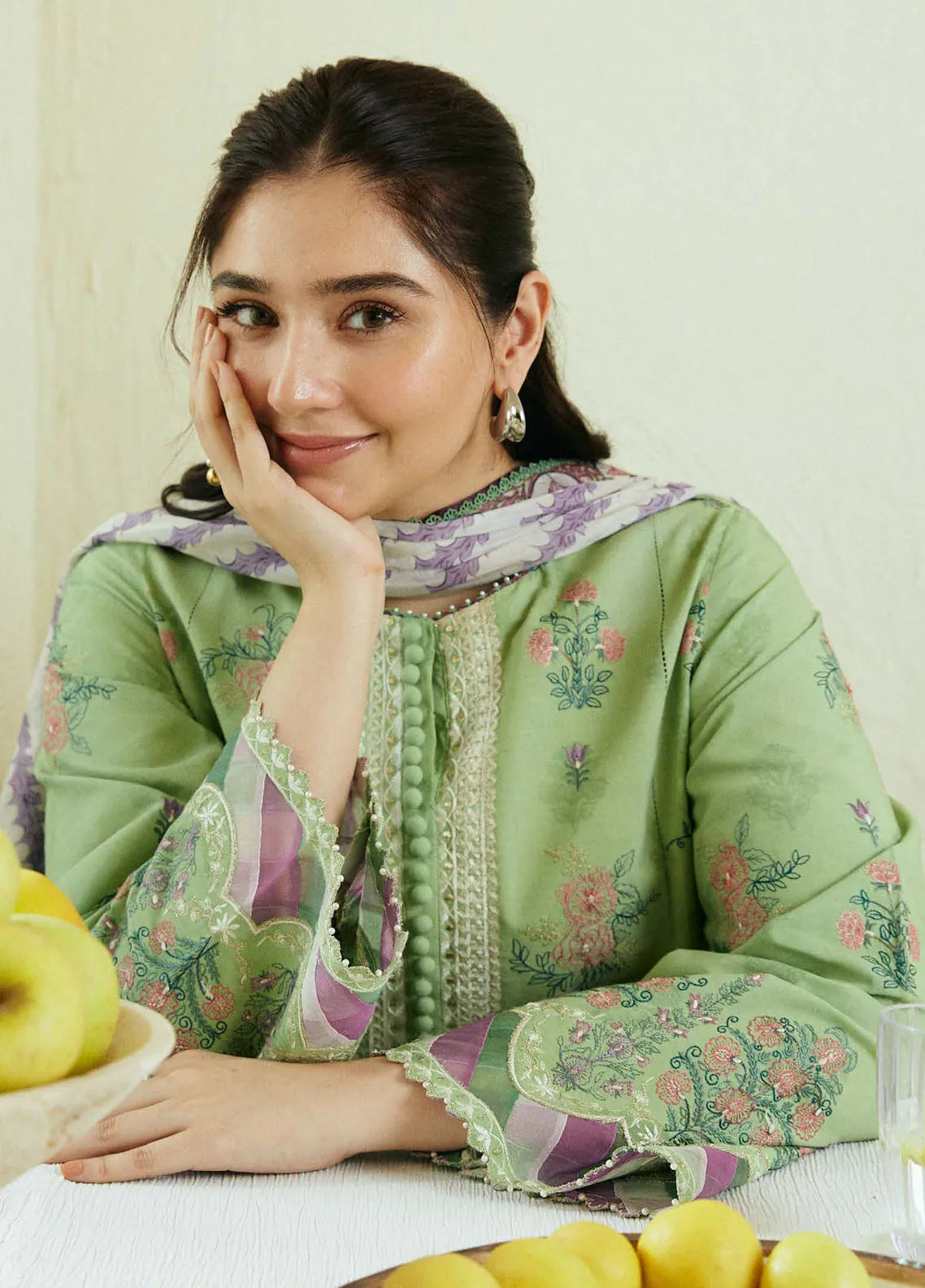 3 Piece - Zara Shahjahan Linen Embroidered Suit with Digital Print Zari Wool Shawl (Unstitched)