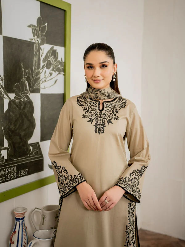 3 Piece - Dhanak Full Heavy Embroidered Suit with Digital Print Wool Shawl Dupatta (Unstitched)